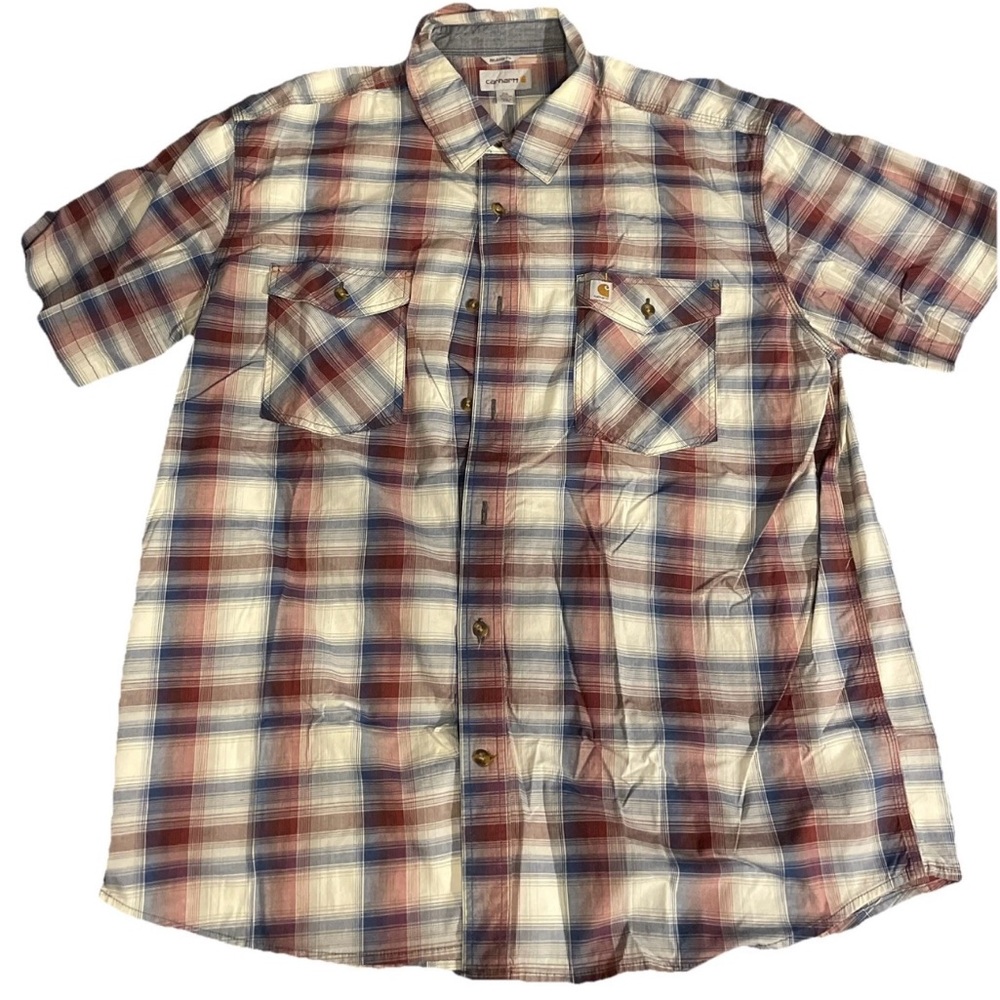 Carhartt Red Plaid Short Sleeve Snap Front Shirt - 2XL